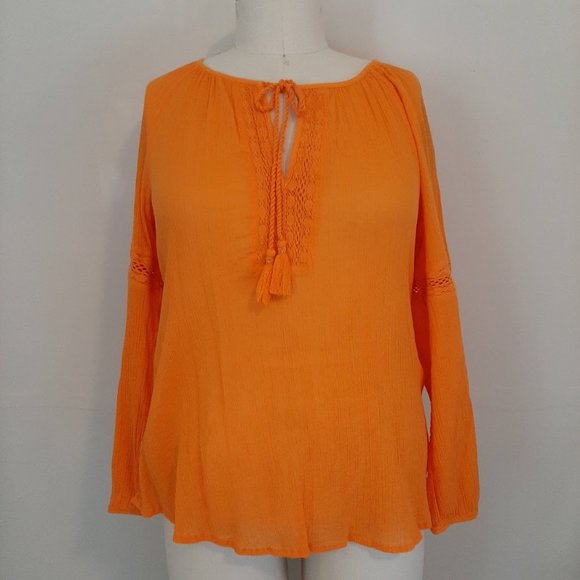 Lane Bryant Gauze/Crochet Orange Top14/16 - Picture 6 of 9